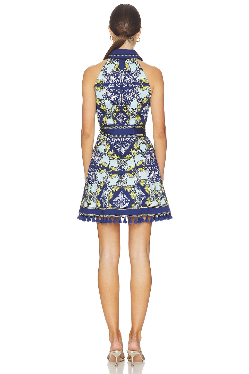 Alice + Olivia Lucy Halter Neck Mini Shirt Dress in Antique Scroll | REVOLVE Alice + Olivia Lucy Halter Neck Mini Shirt Dress in Antique Scroll | REVOLVE