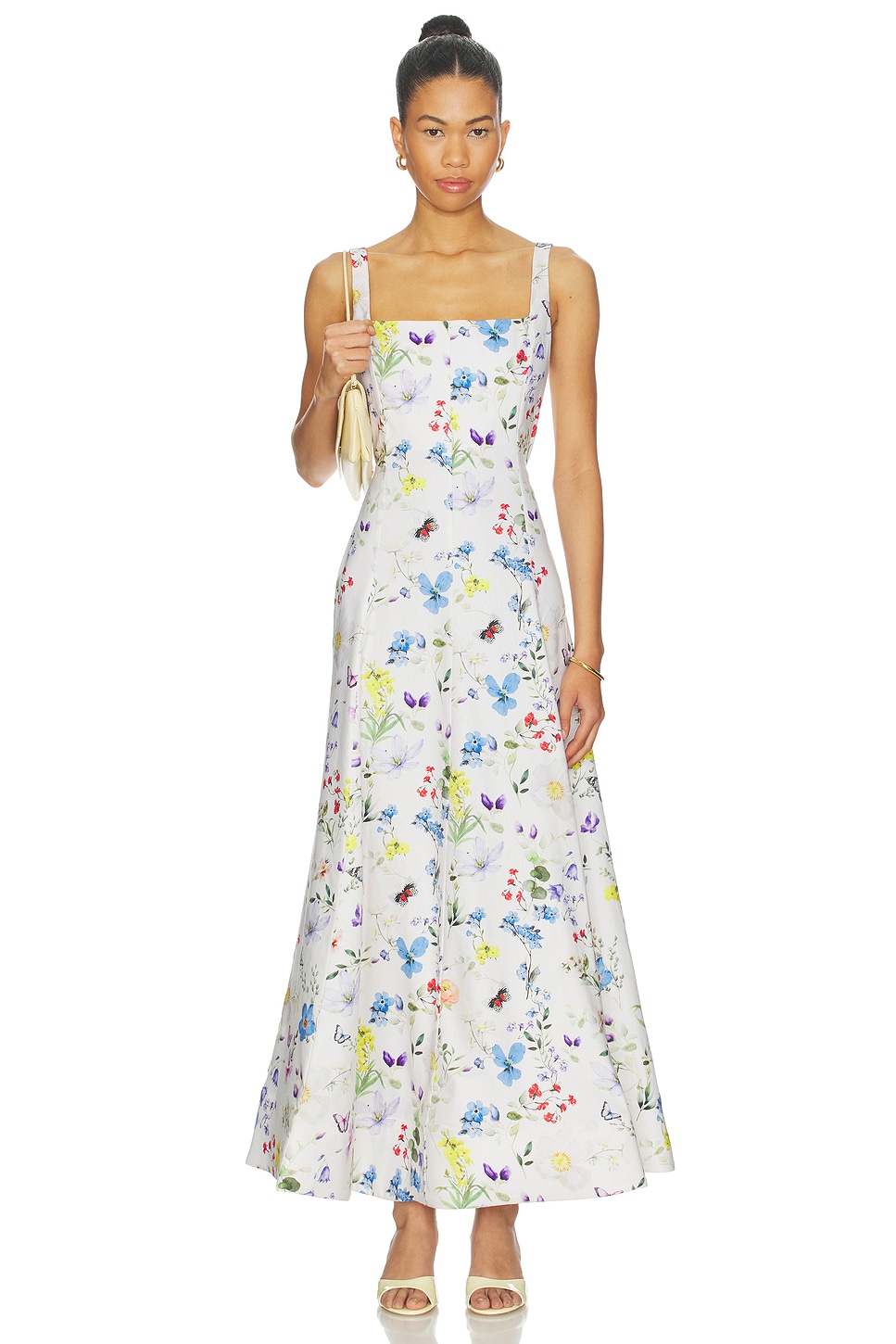 Alice + Olivia Polly Seamed Drop Waist Flared Ankle Length Dress in  Twisting Vines Off White | REVOLVE