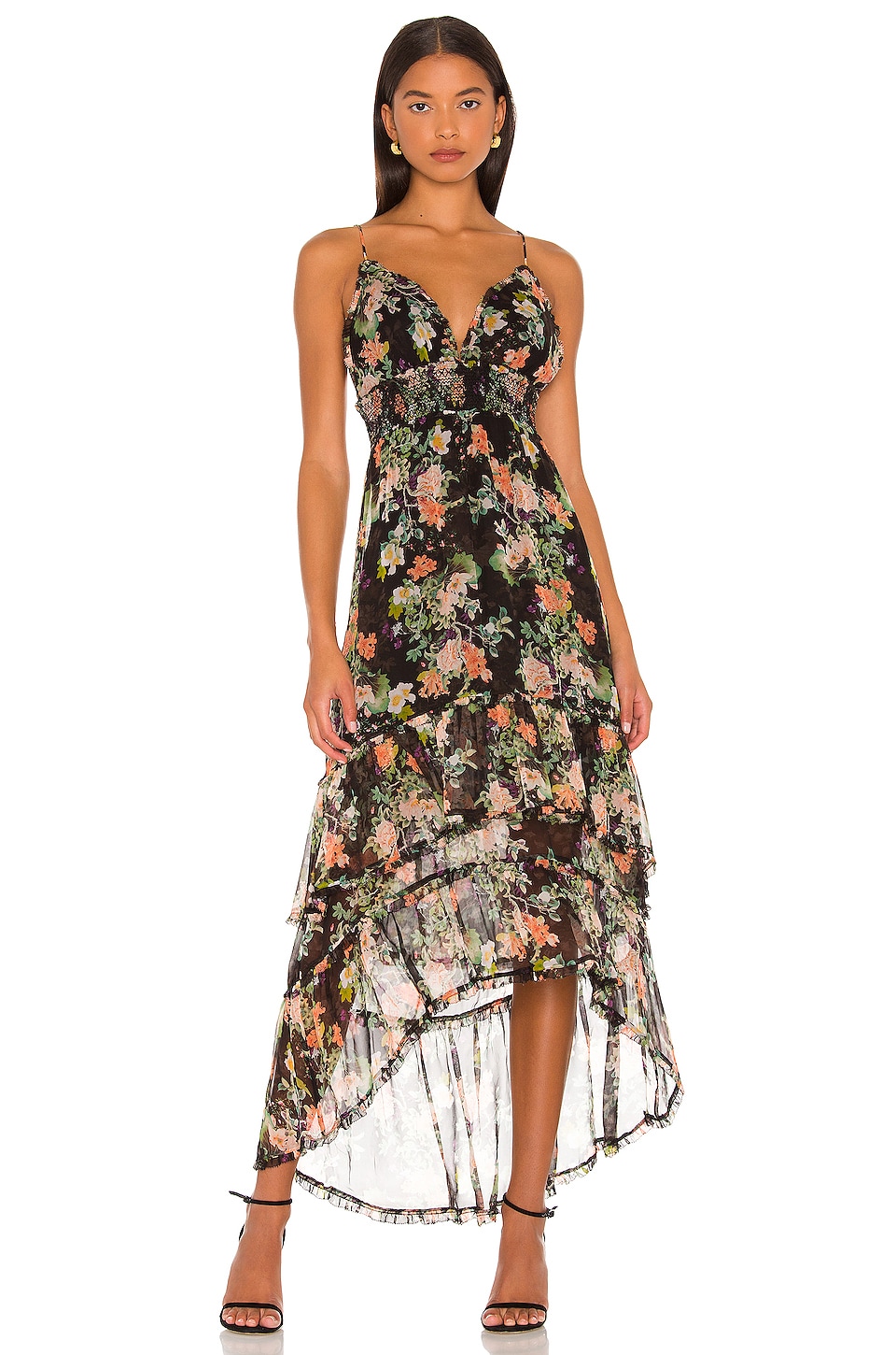 Alice + Olivia Imogene Hi-Low Spaghetti Strap Dress in Romance Black | REVOLVE