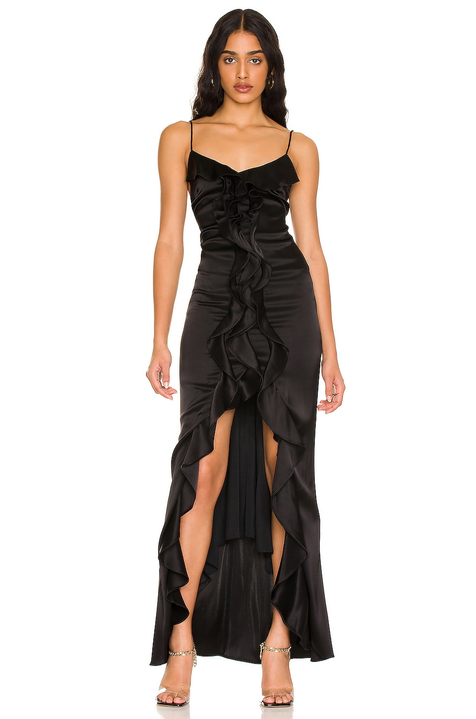 Alice + Olivia Mayer Ruffle Slit Maxi Dress in Black | REVOLVE