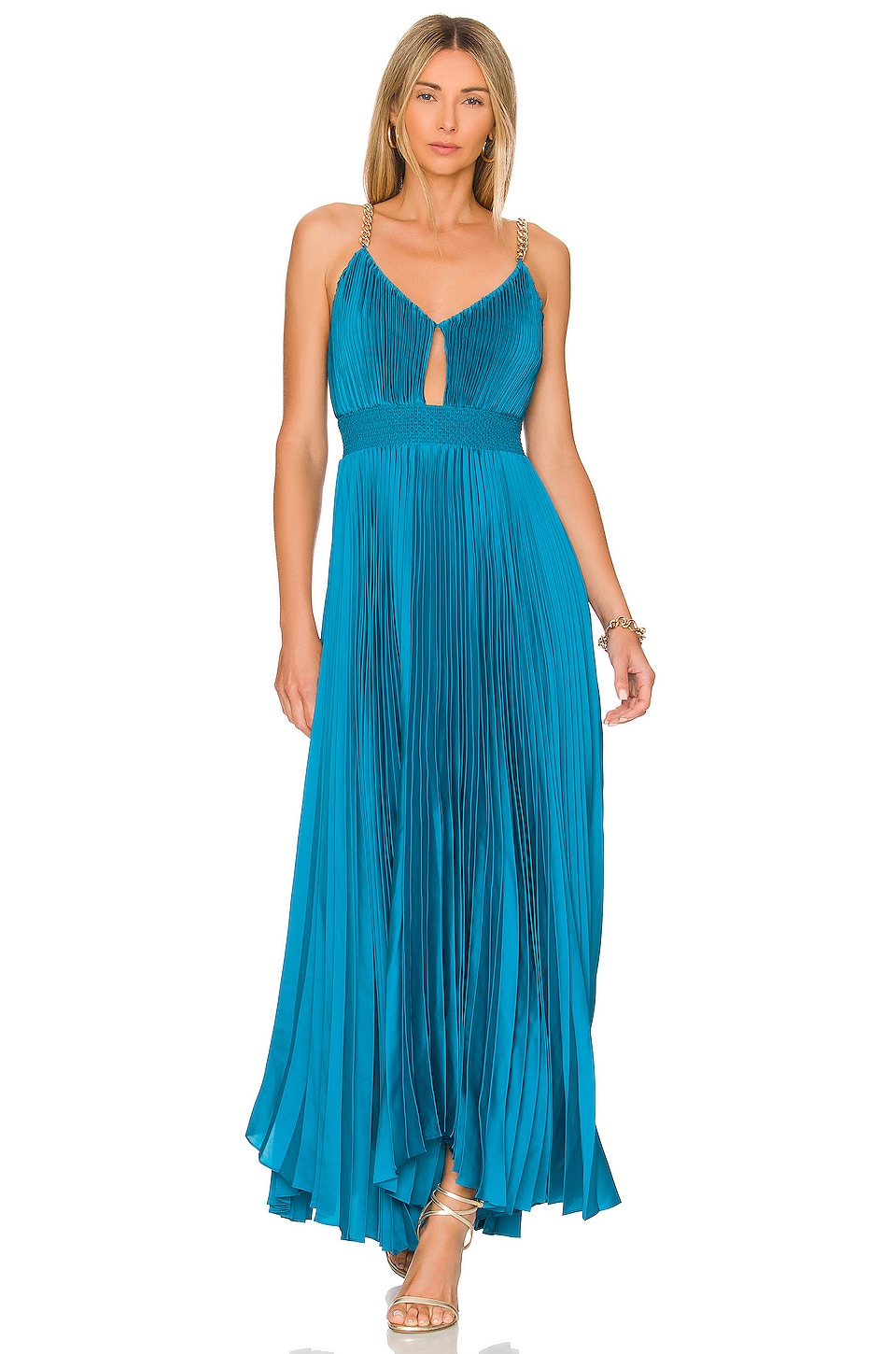 Alice + Olivia Gloria Pleated Maxi Dress in Ocean Blue | REVOLVE