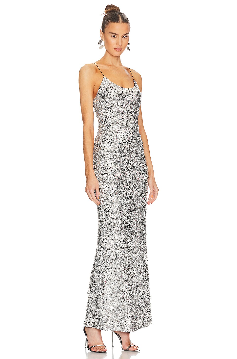 Alice + Olivia Nelle Embellished Fitted Maxi Dress in Black & Gunmetal