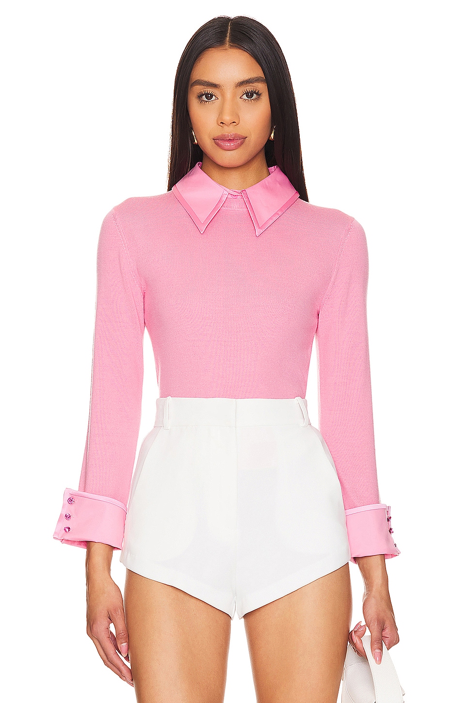 Alice + Olivia Porla Collared Sweater in Cherry Blossom | REVOLVE