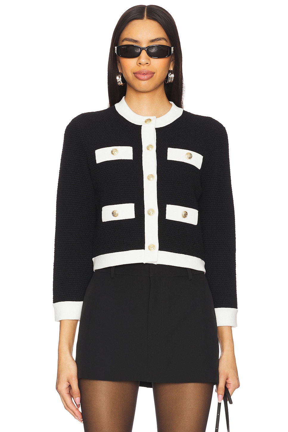 Alice + Olivia CLAIRA カーディガン - Black & Soft White