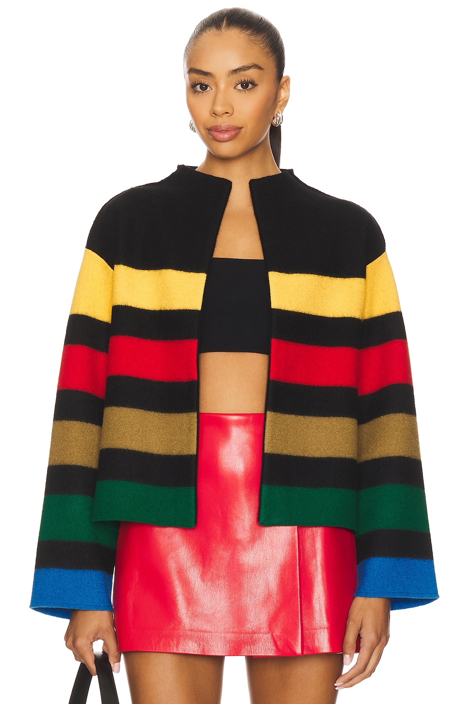alice + olivia Pearson Collared Striped Sweater Jacket