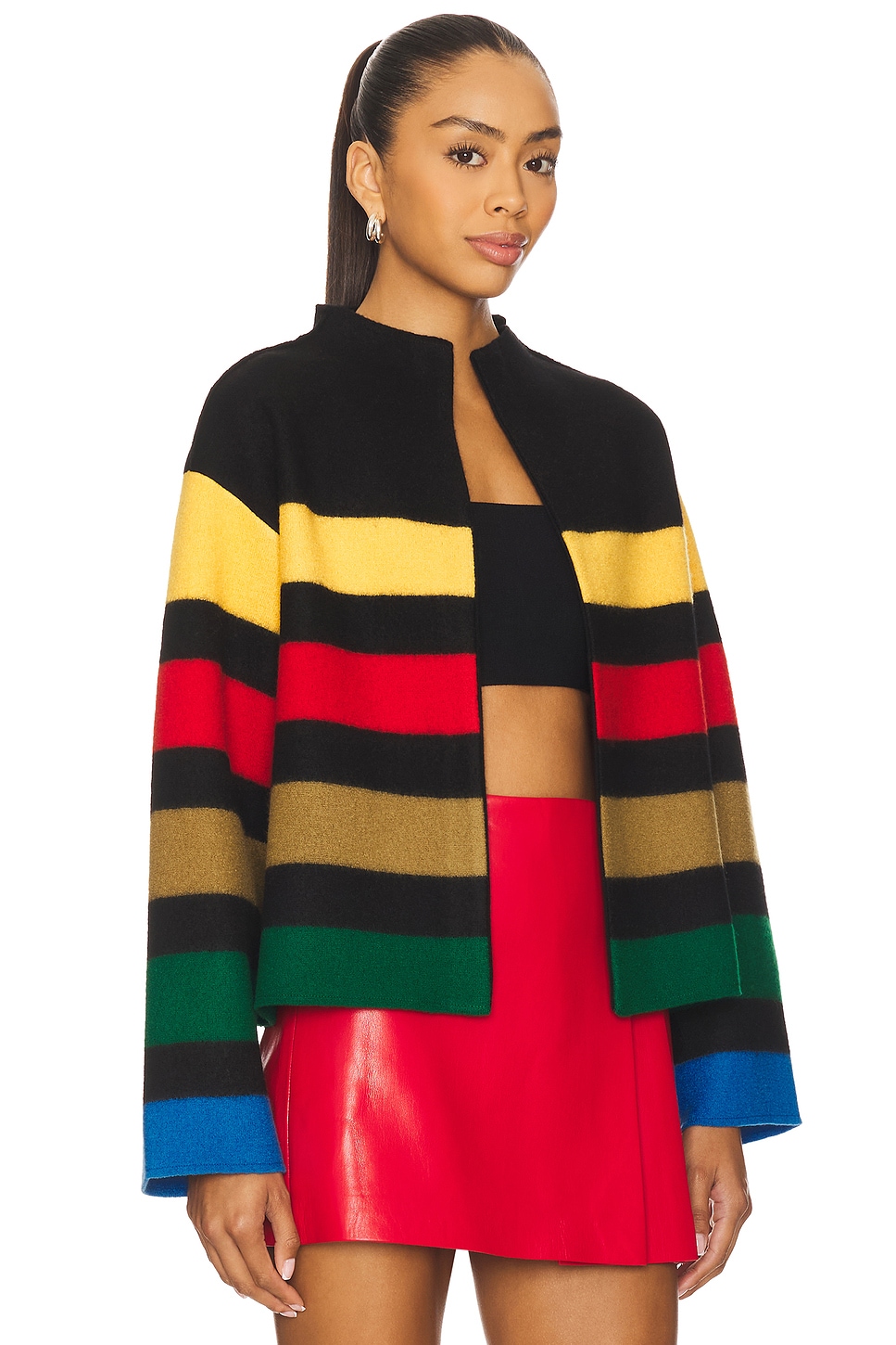alice + olivia Pearson Collared Striped Sweater Jacket