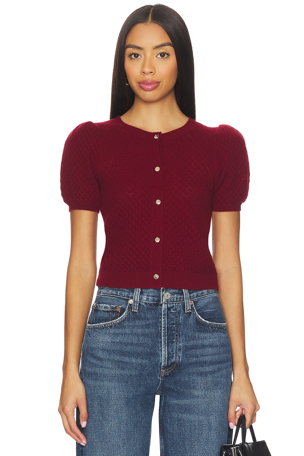 Alice + Olivia Sabine Crop Cardigan in Oxblood | REVOLVE