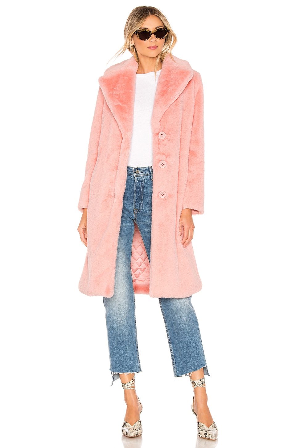 Alice + Olivia Foster Faux Fur Coat in Shell Pink | REVOLVE