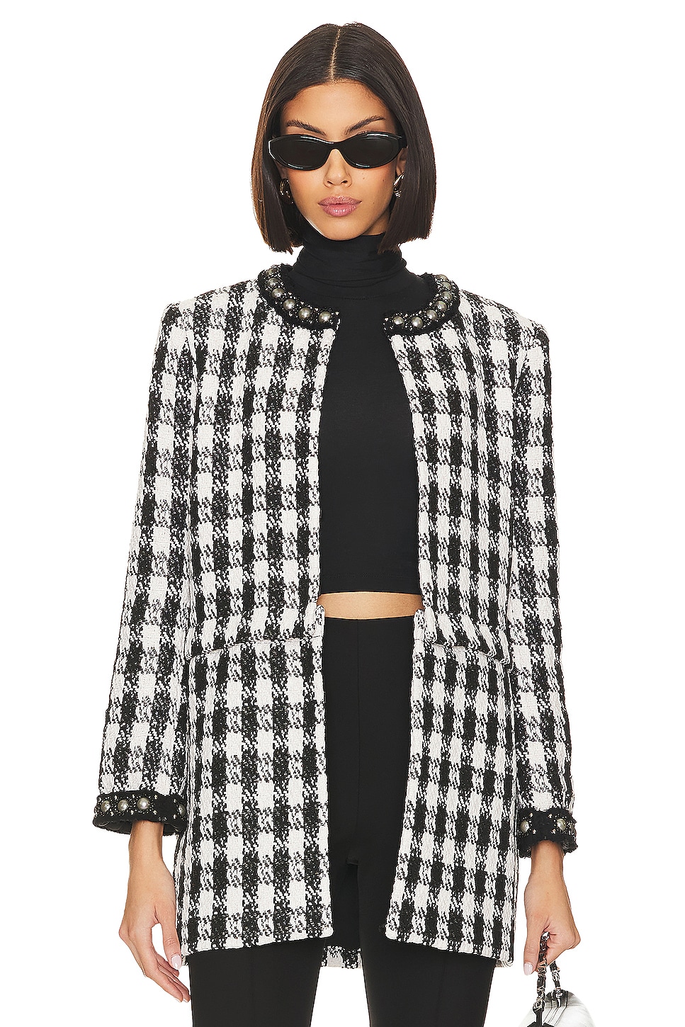 Alice + Olivia Deon Two-fer Seperating Box Jacket in Black & White