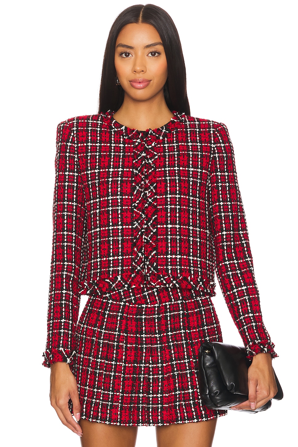 alice + olivia Kidman Jacket in School Girl Plaid Bright Ruby thumbnail