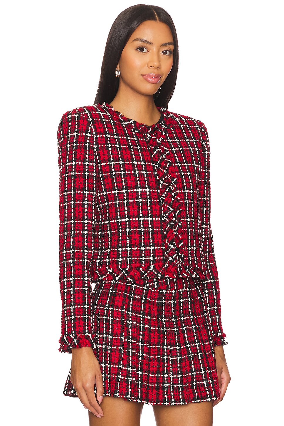 alice + olivia Kidman Jacket in School Girl Plaid Bright Ruby thumbnail