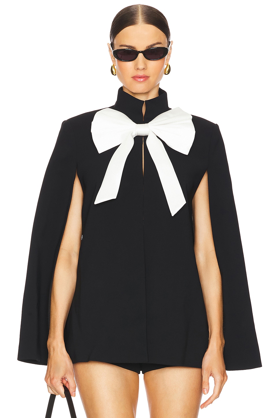 Alice+Olivia ★【ケープ】PHILIPPA BOW CAPE エレガントな一着 Alice + Olivia Philippa Bow Cropped Cape in Black & Off