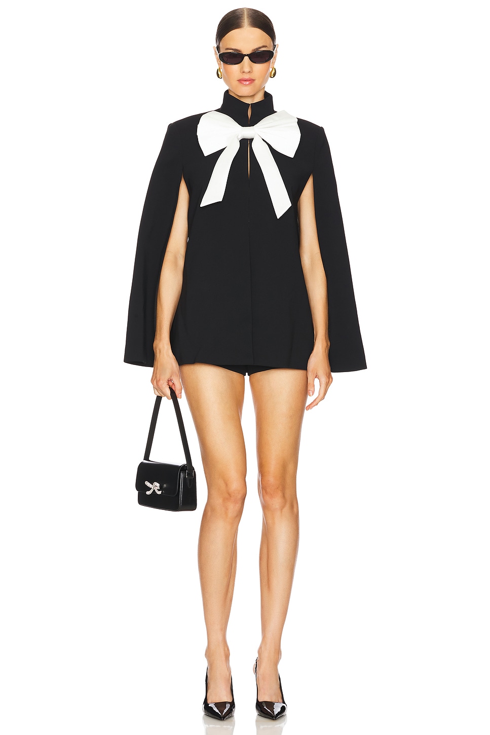 Alice+Olivia ★【ケープ】PHILIPPA BOW CAPE エレガントな一着 Alice + Olivia Philippa Bow Cropped Cape in Black & Off