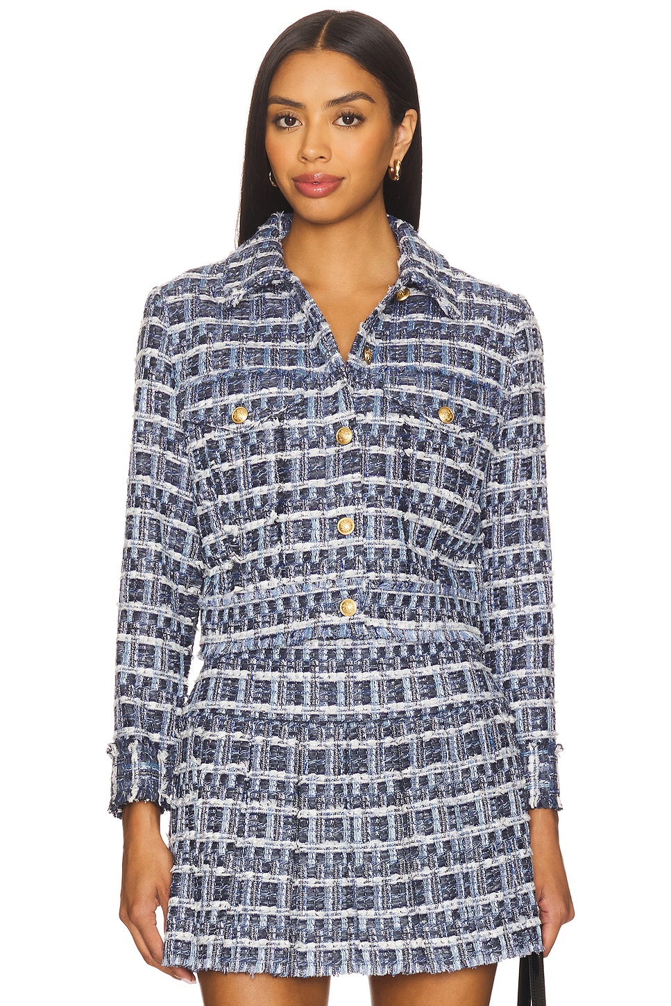 Alice + Olivia Chloe Cropped Boxy Jacket in Indigo | REVOLVE