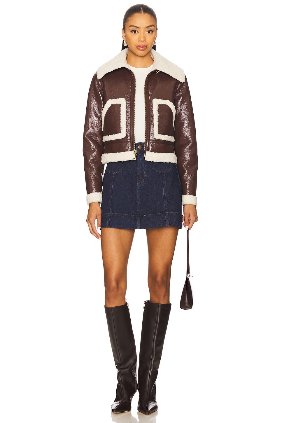 Alice + Olivia Isaiah Faux Shearling Aviator Jacket in Dark | REVOLVE