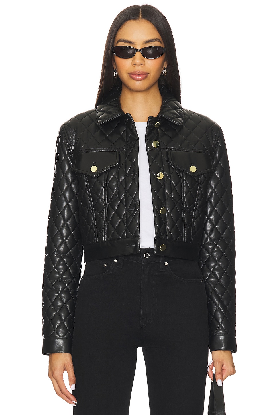 Alice + Olivia Chloe Quilted Faux Leather Jacket in Black | REVOLVE