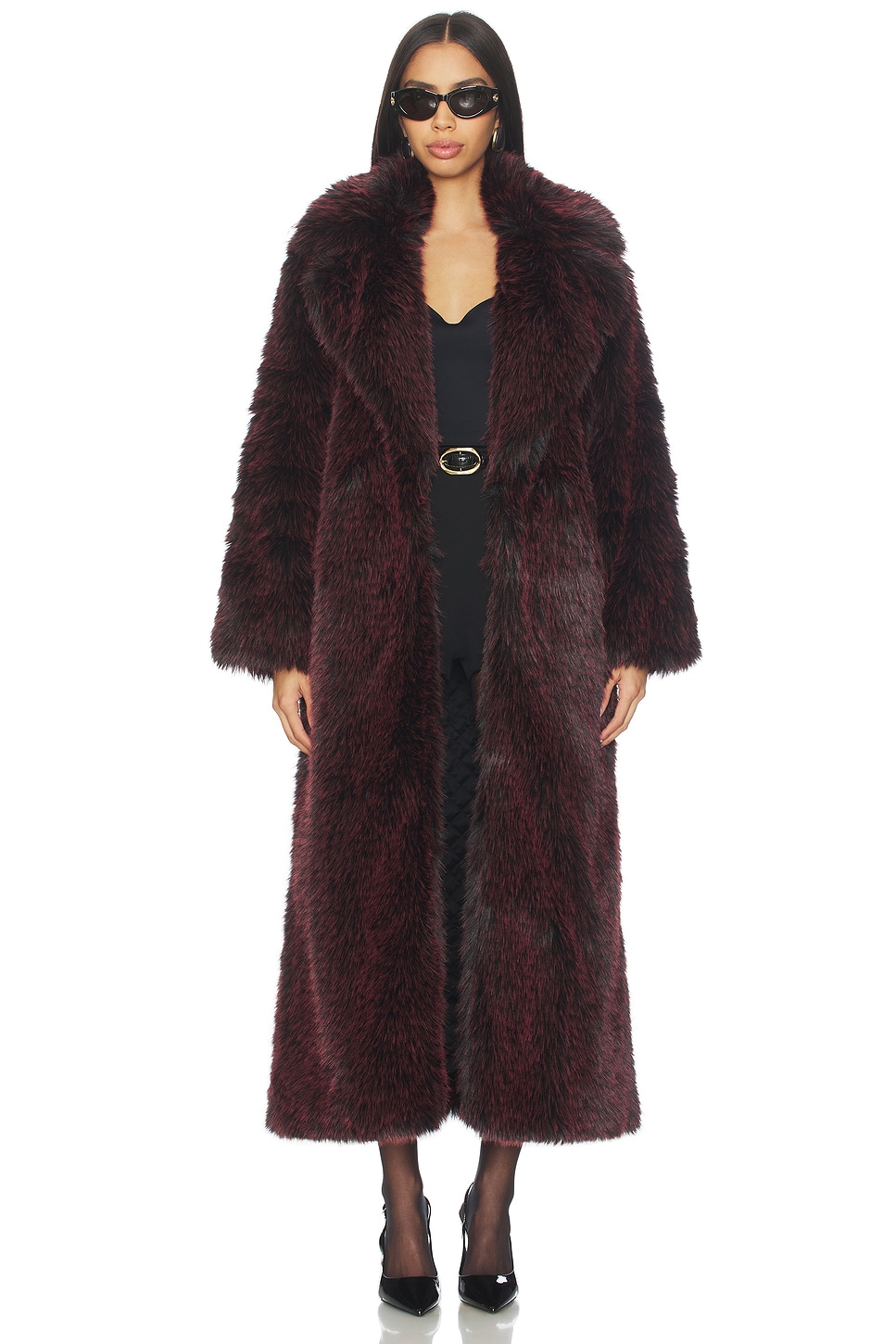 Alice + Olivia Marvin Faux Fur Coat in Black & Merlot | REVOLVE
