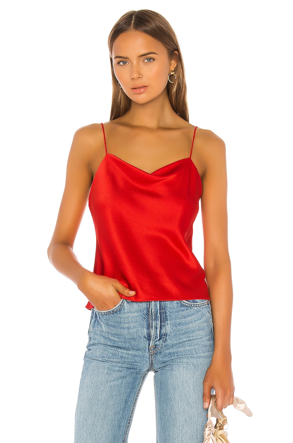 Alice + Olivia Harmon Drapey Slip Tank in Cherry | REVOLVE