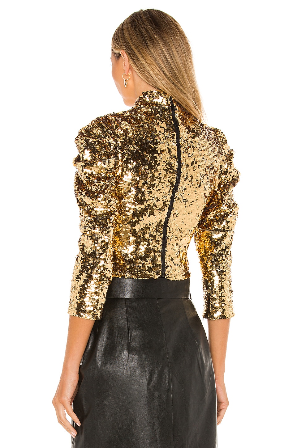 Alice + Olivia Brenna Sequin Puff Sleeve Top in Gold | REVOLVE