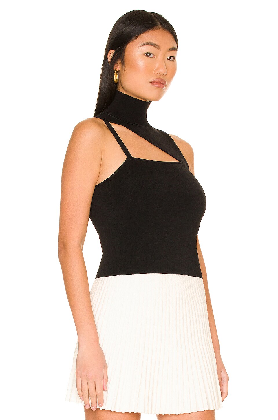 Alice + Olivia Wynn Cutout Asymmetrical Mock Neck Tank in Black