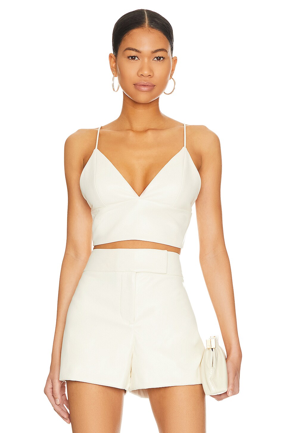 Alice + Olivia Carli Faux Leather Bra Top in Ecru