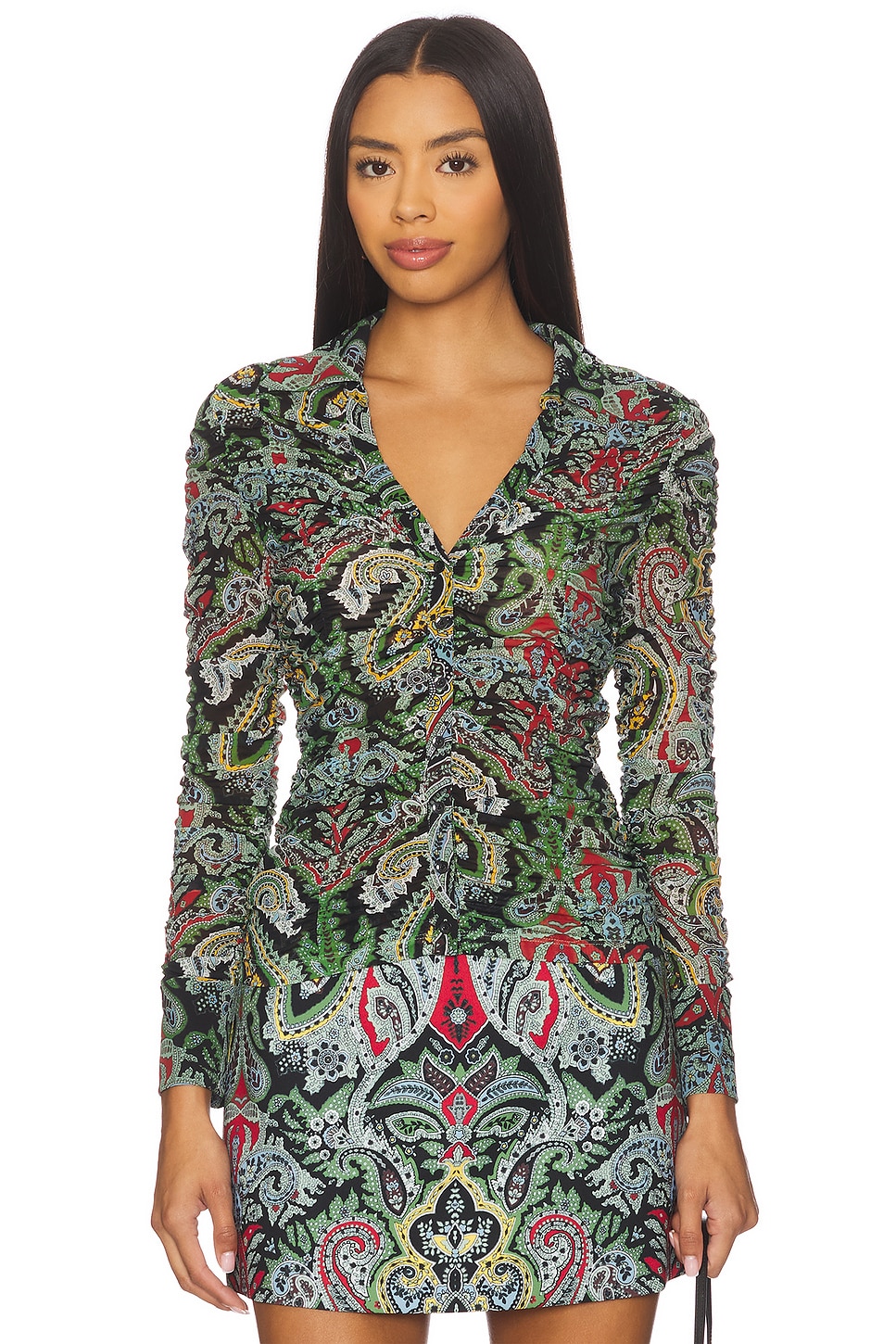 Alice + Olivia Portia Ruched Top in Paisley Poem | REVOLVE