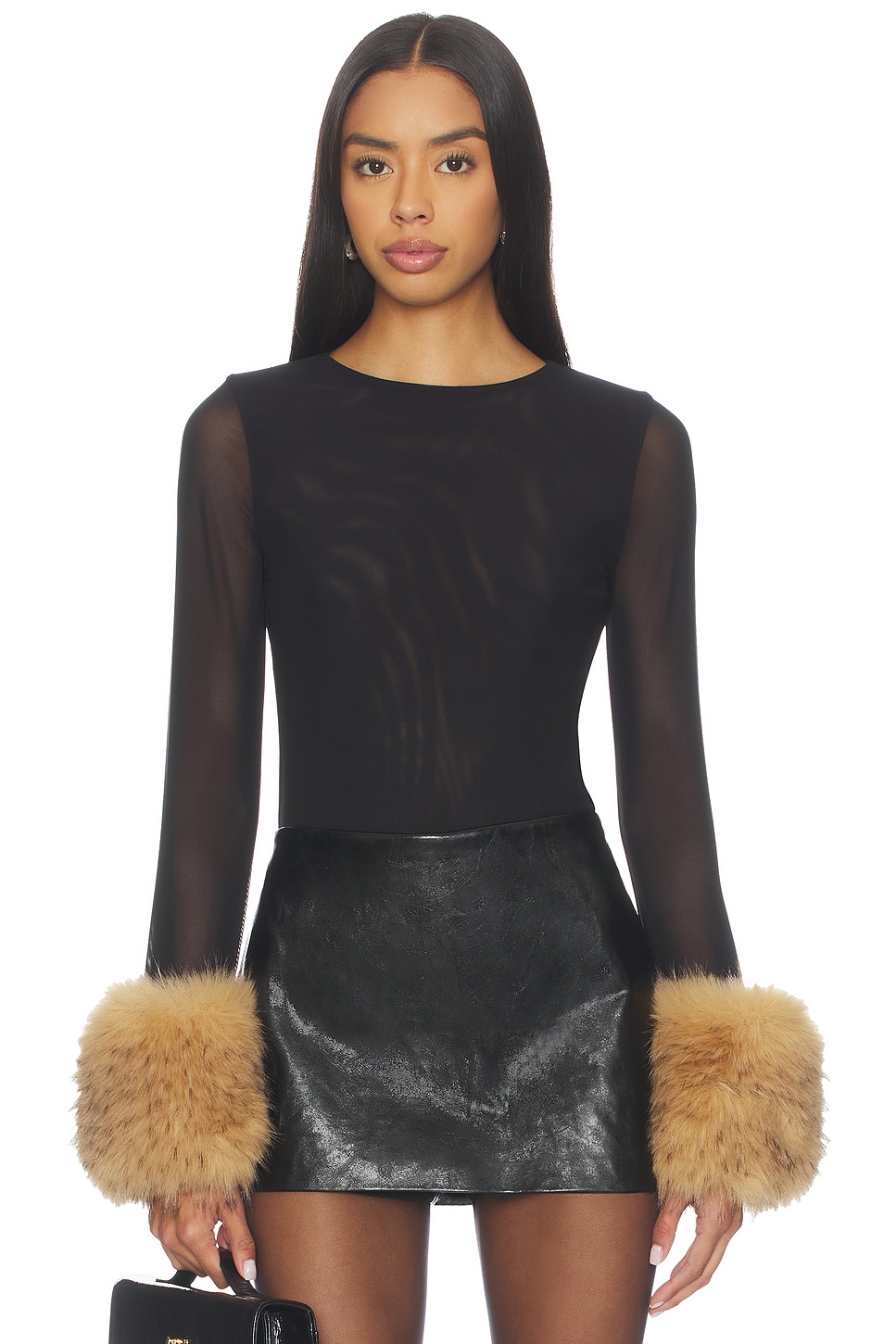 Alice + Olivia Delaina Crop Top With Removeable Faux Fur Cuff in