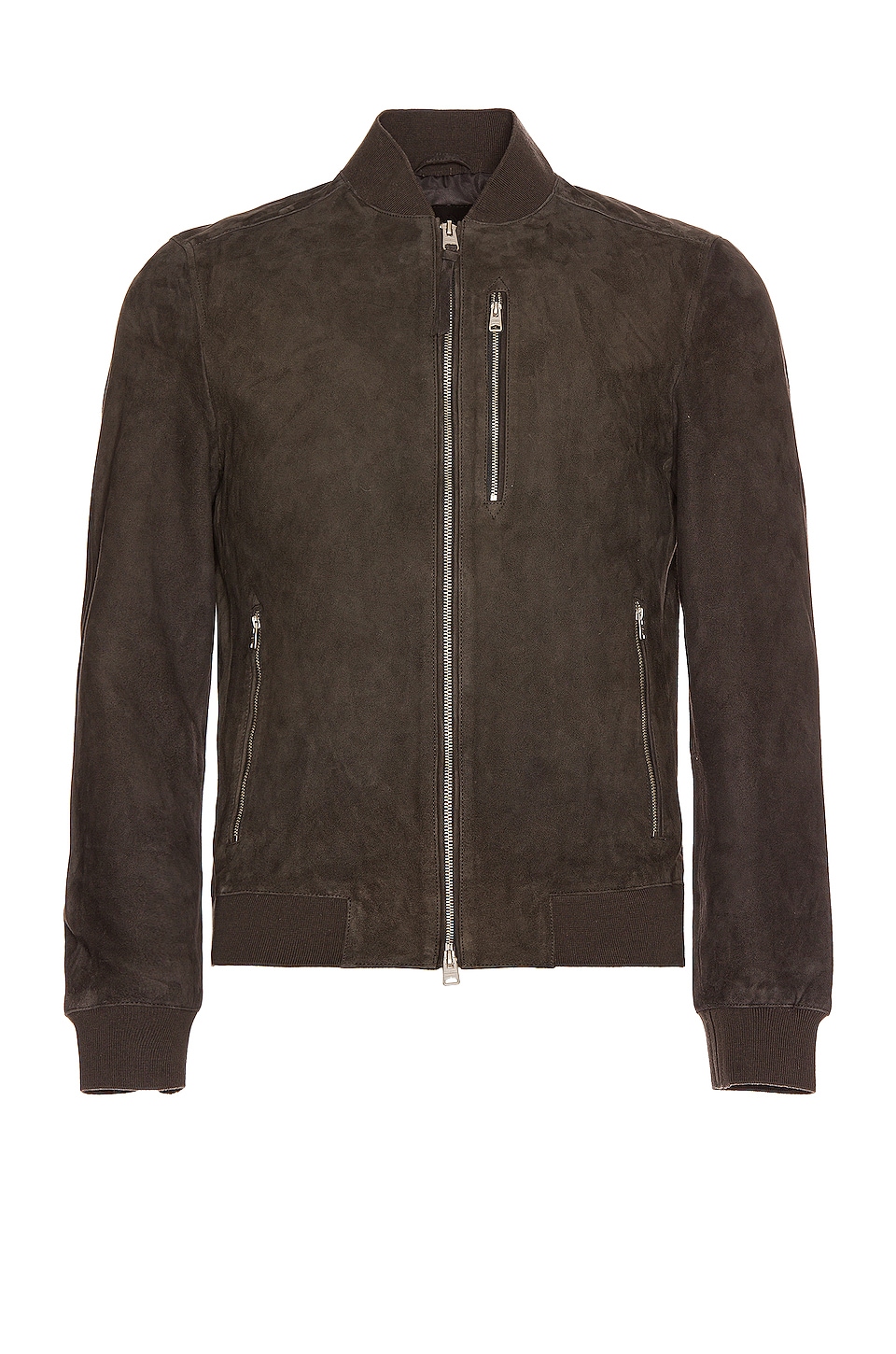 ALLSAINTS Kemble Suede Bomber in Soot Grey | REVOLVE