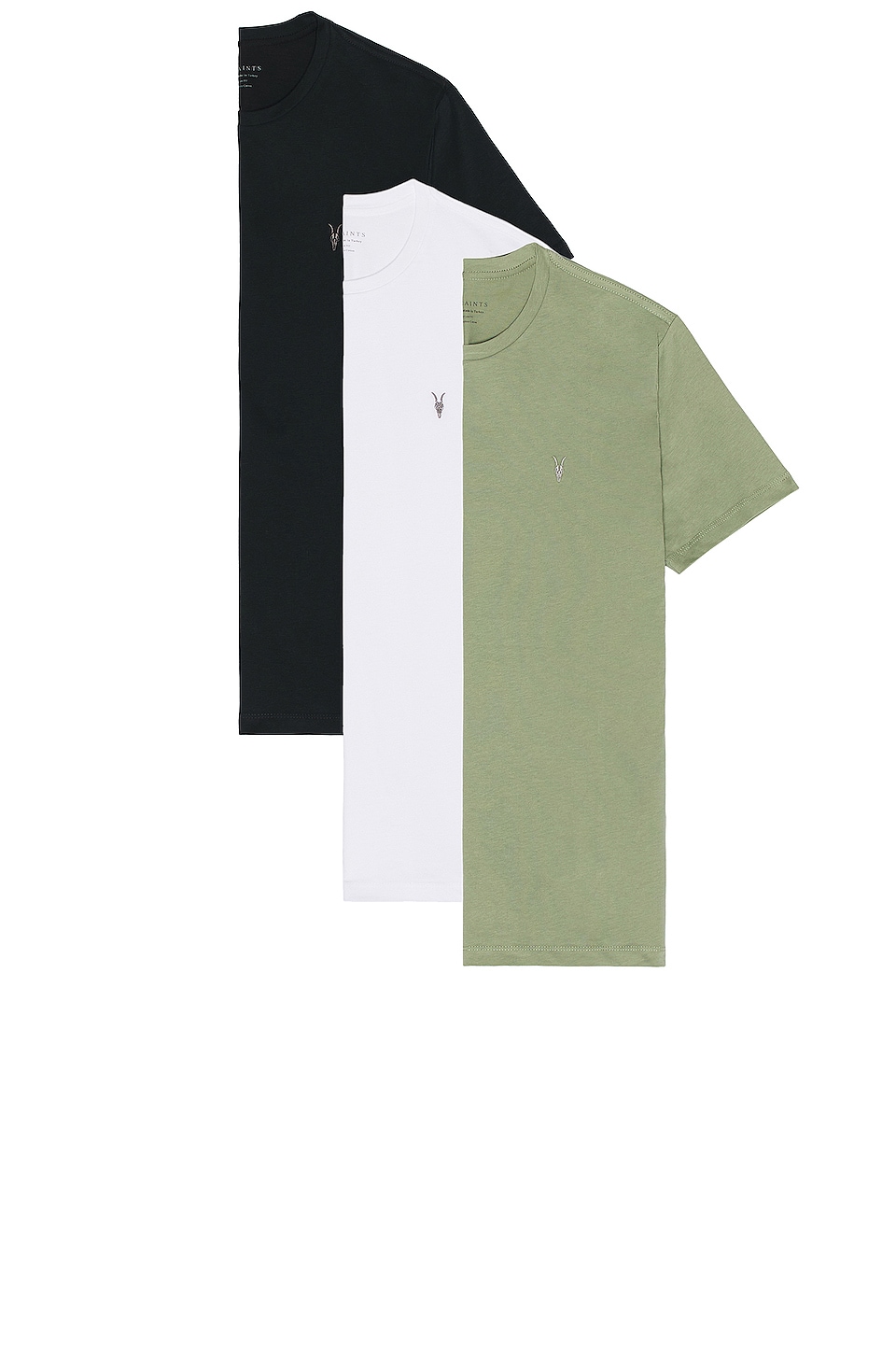 ALLSAINTS Brace 3 Pack Tee en White, Black & Sap Green