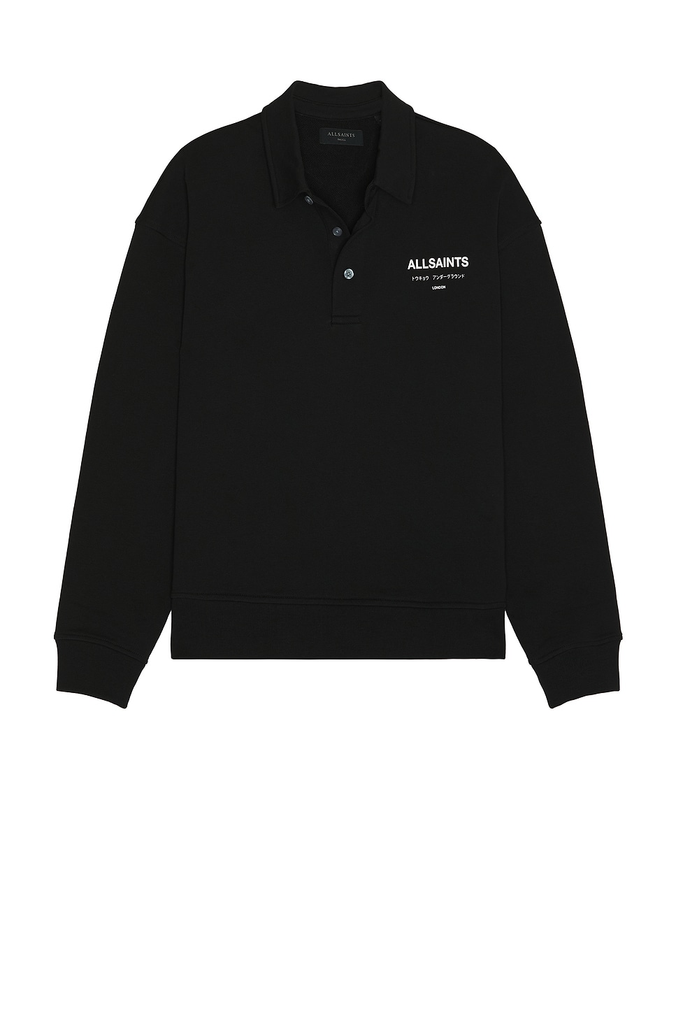 ALLSAINTS Underground Long Sleeve Polo Shirt in Jet Black REVOLVE