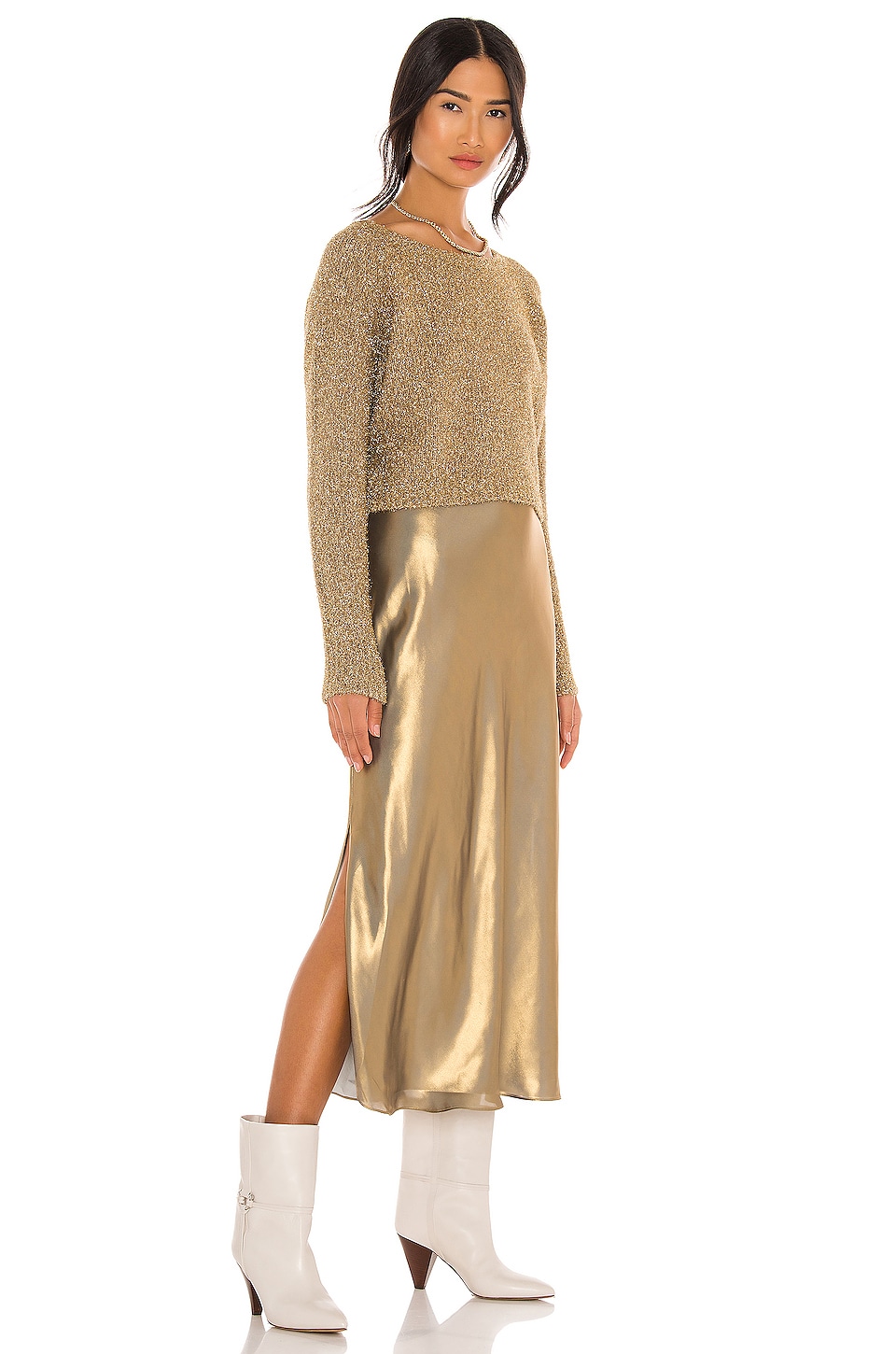ALLSAINTS Rosetta Tinsel Dress in Gold & Khaki Gold REVOLVE