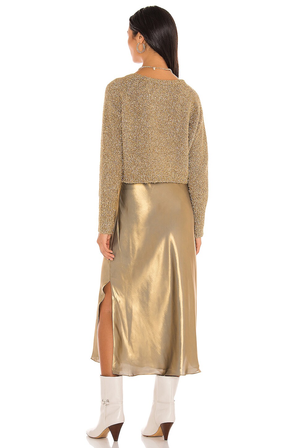 ALLSAINTS Rosetta Tinsel Dress in Gold & Khaki Gold REVOLVE