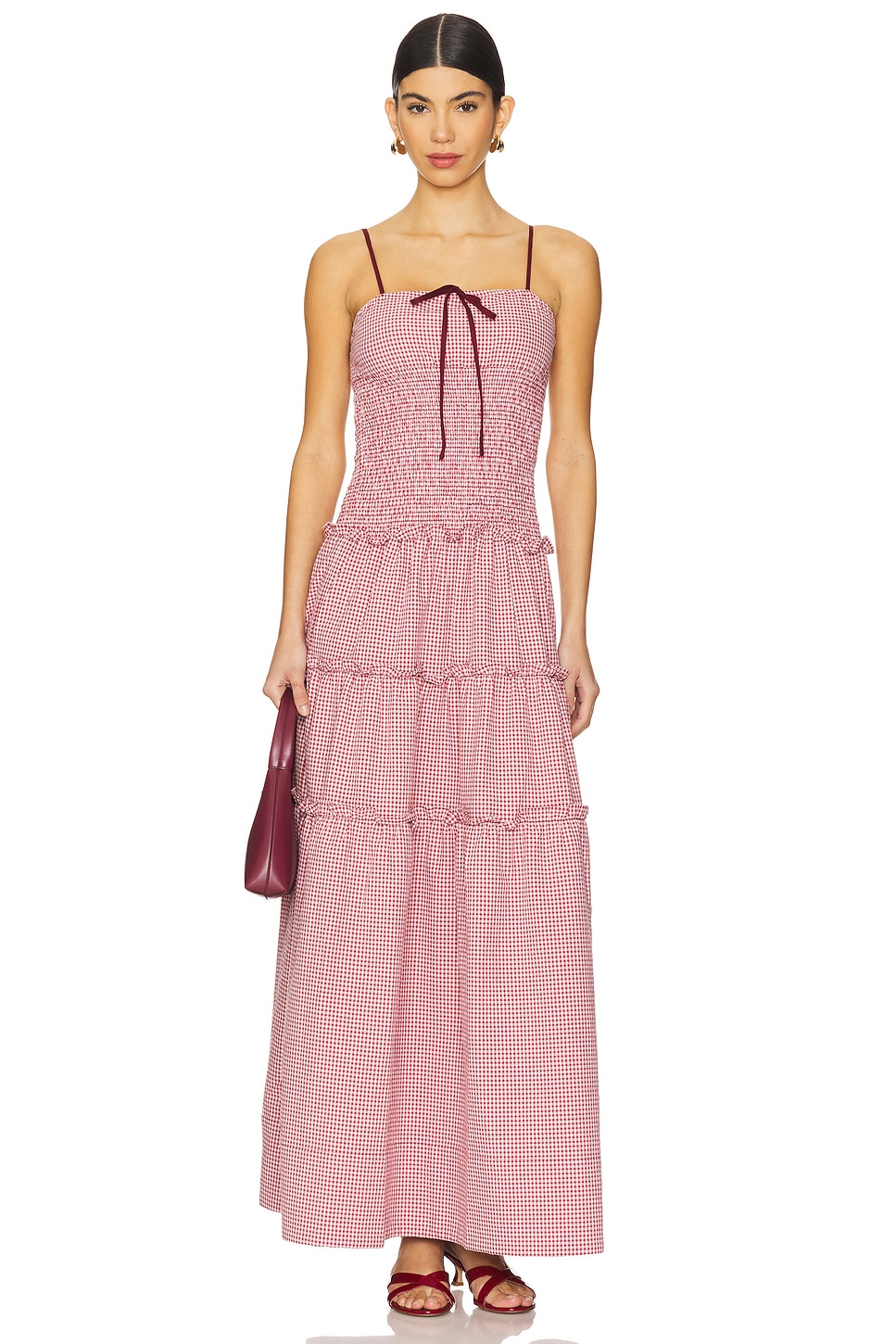 ALOHAS Masami Maxi Dress in Checks Burgundy | REVOLVE
