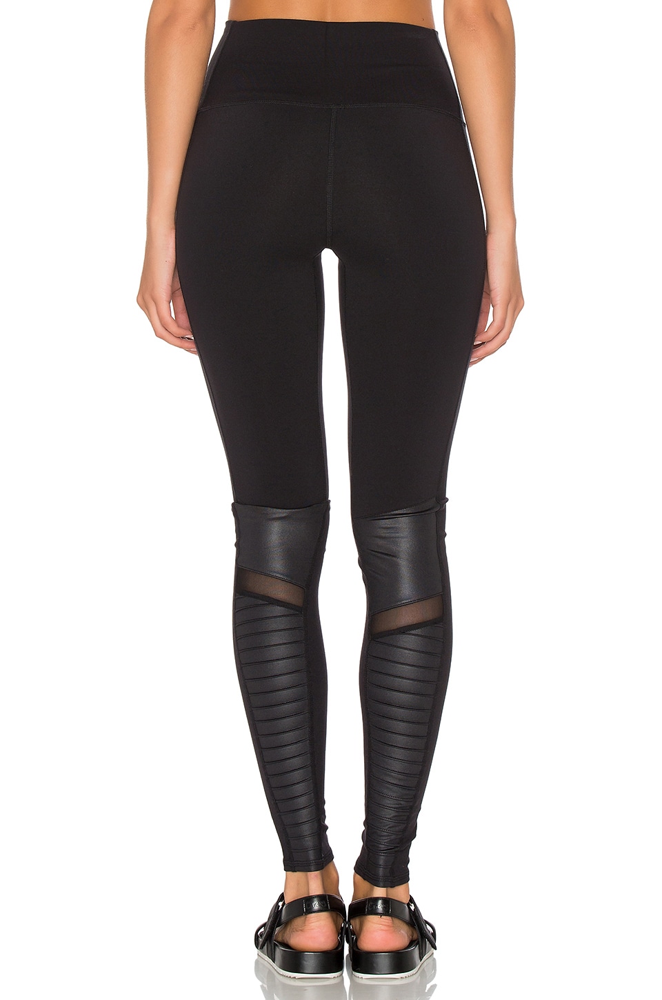 alo High Waisted Moto Legging in Black & Black Glossy | REVOLVE