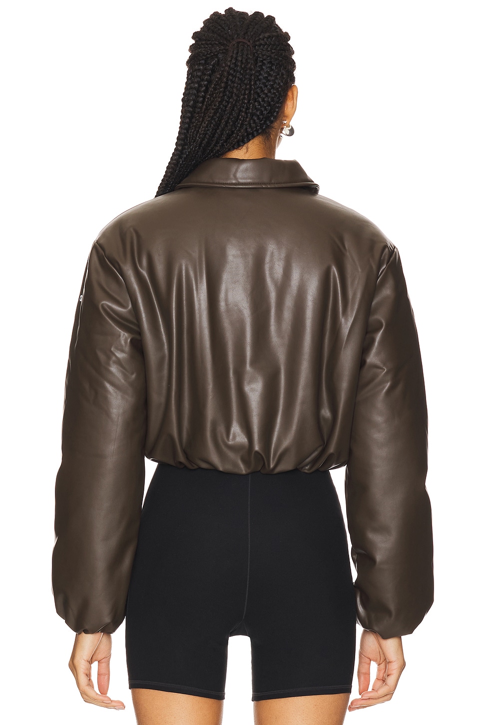 alo Faux Leather Cropped Premier Bomber Jacket