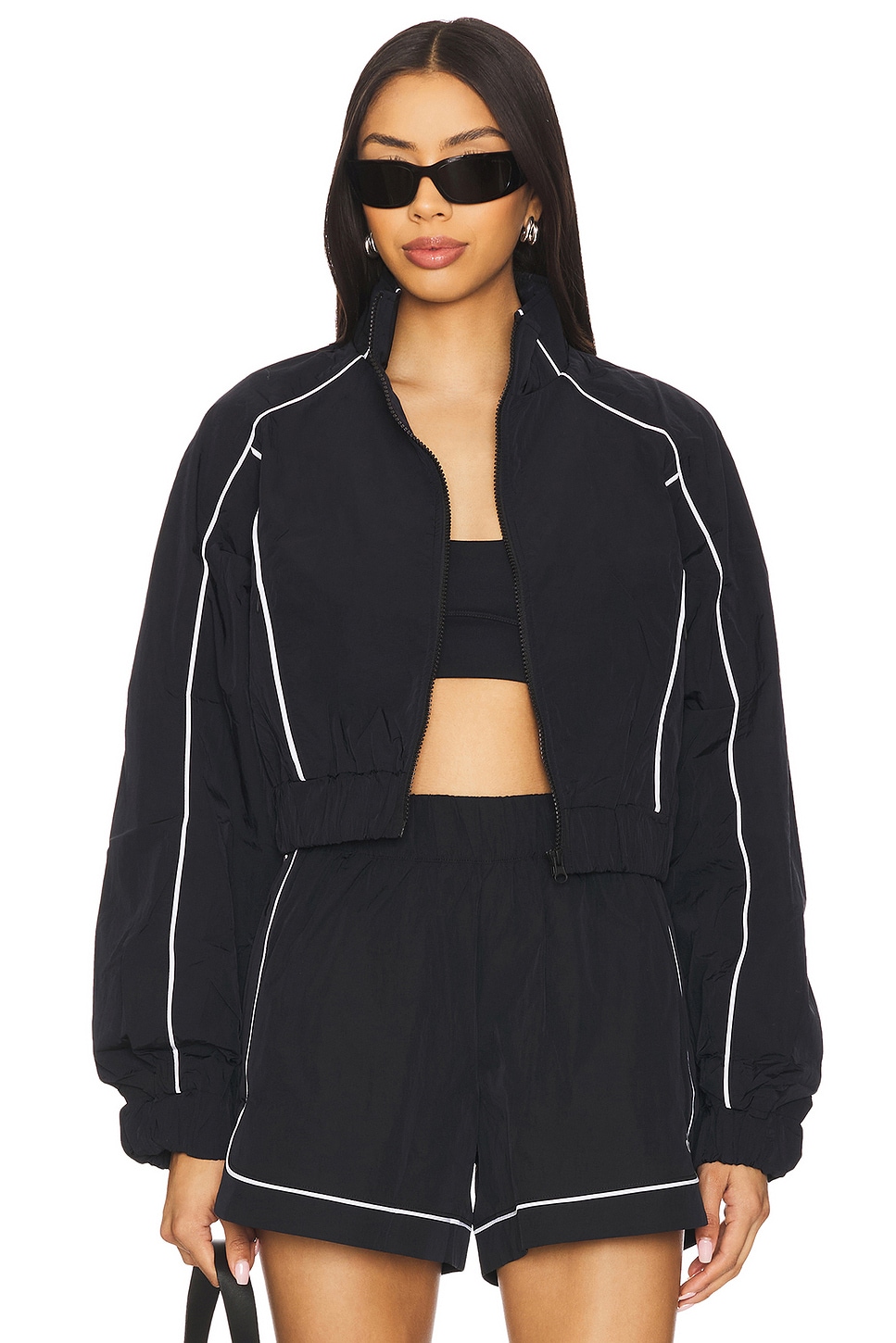 フィットネストップス [Alo Yoga] Motivate Full-Zip Track Jacket alo Motivate Full Zip Track Jacket in Black & White | REVOLVE