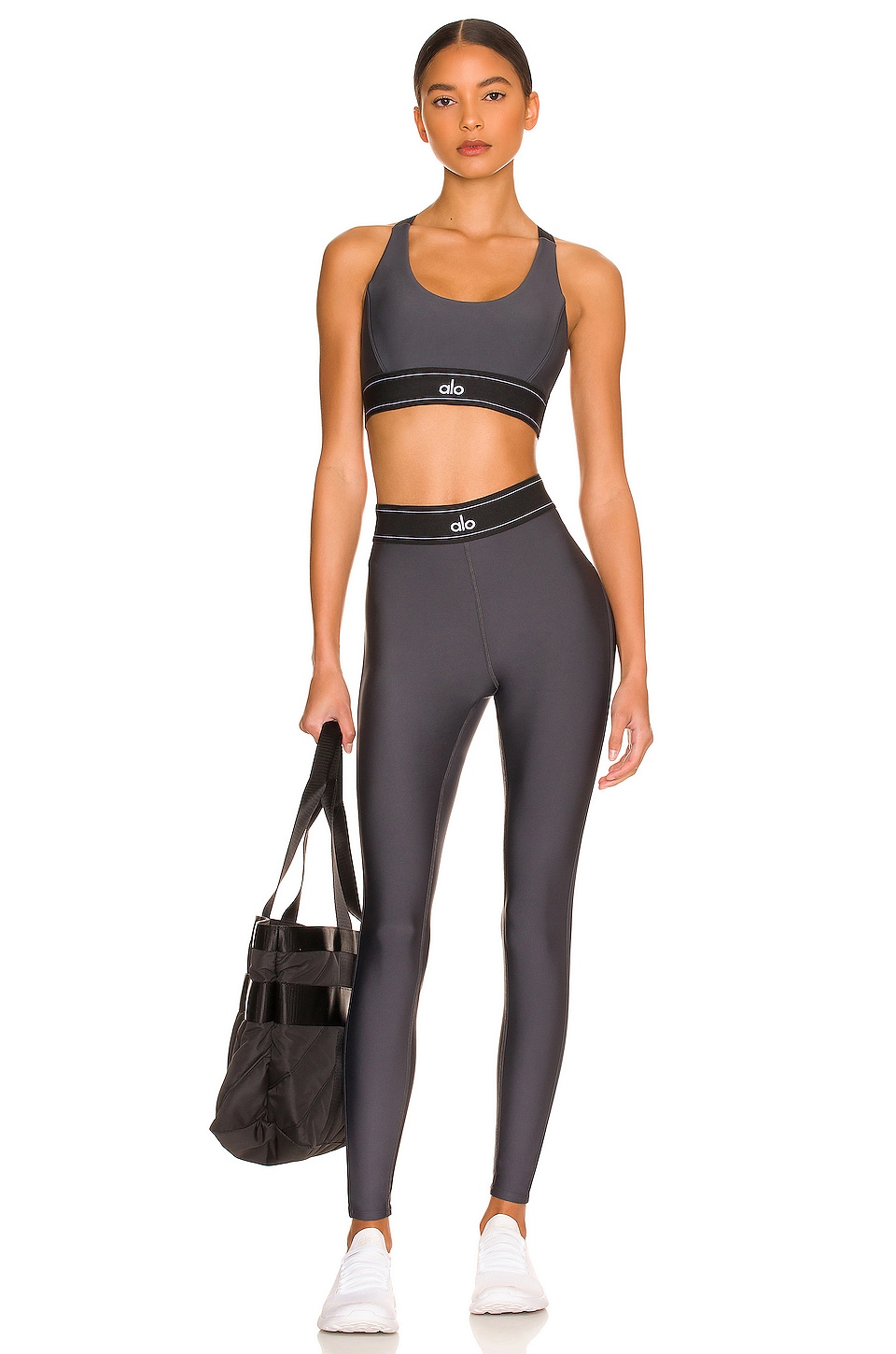 alo Airlift High Waist Suit Up Legging in Anthracite & Black | REVOLVE