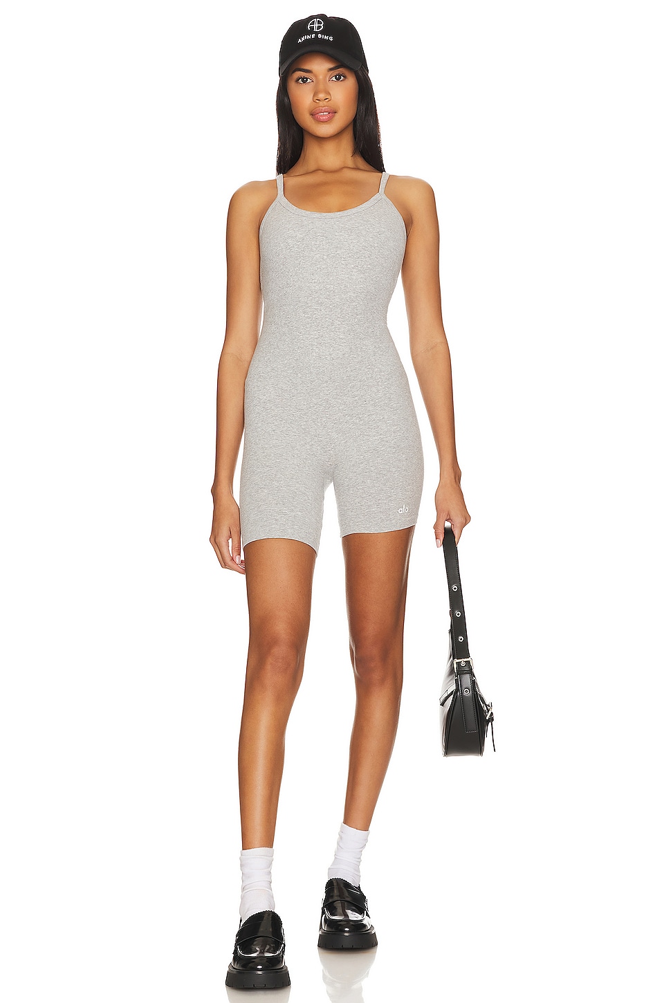 alo Seamless Ribbed Mellow Onesie in Athletic Heather Grey