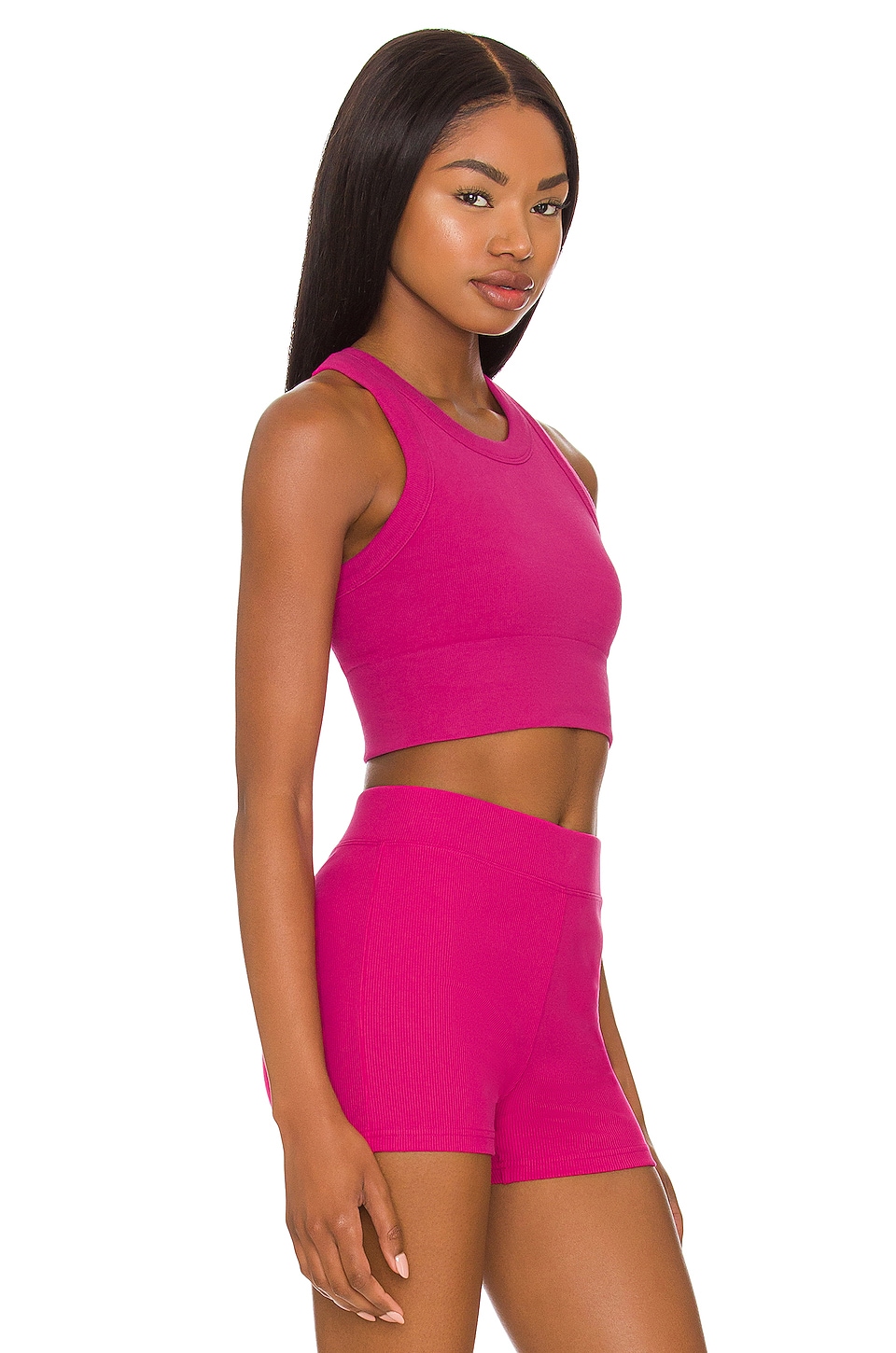 alo Seamless Delight High Neck Bra in Magenta Crush