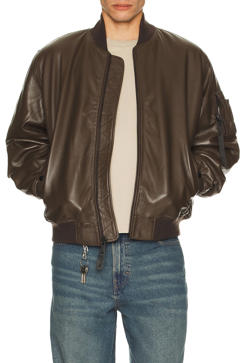 ALPHA INDUSTRIES Leather MA-1 Flight Jacket in Espresso | REVOLVE