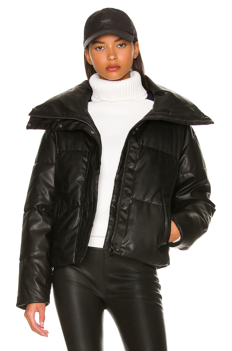 Alp N Rock Peak Vegan Leather Puffer Jacket in Black | REVOLVE