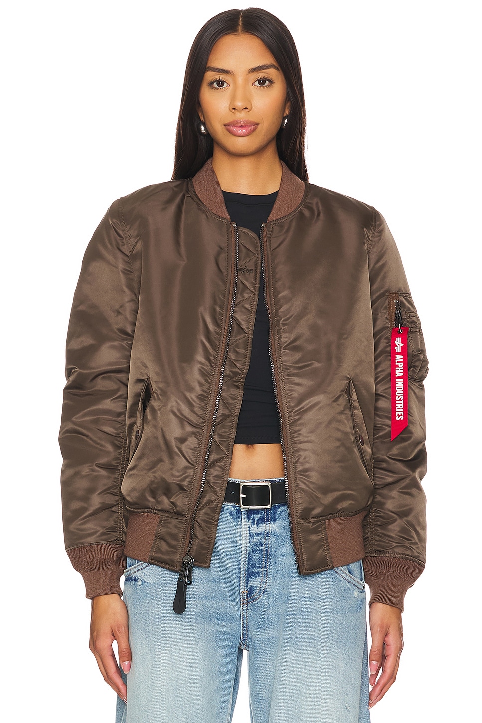 ALPHA INDUSTRIES Ma-1 Jacket in Chocolate | REVOLVE