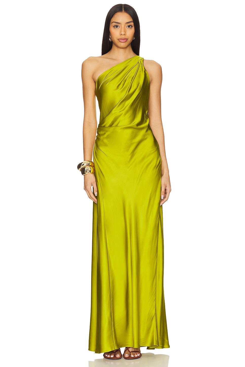 green emerald velvet dress Lara Satin Pleated Gown main image 0