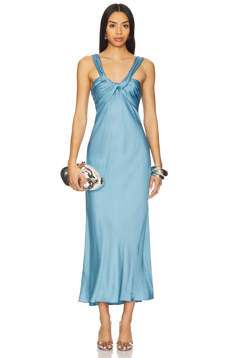 green emerald velvet dress Hope & Ivy Briony Wrap Dress Green and Blue main image 0