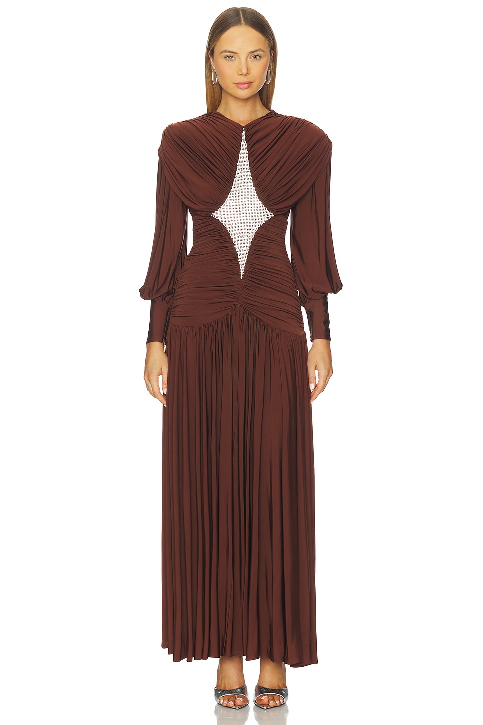Alemais Silvio Ruched Midi Dress in Chocolate | REVOLVE