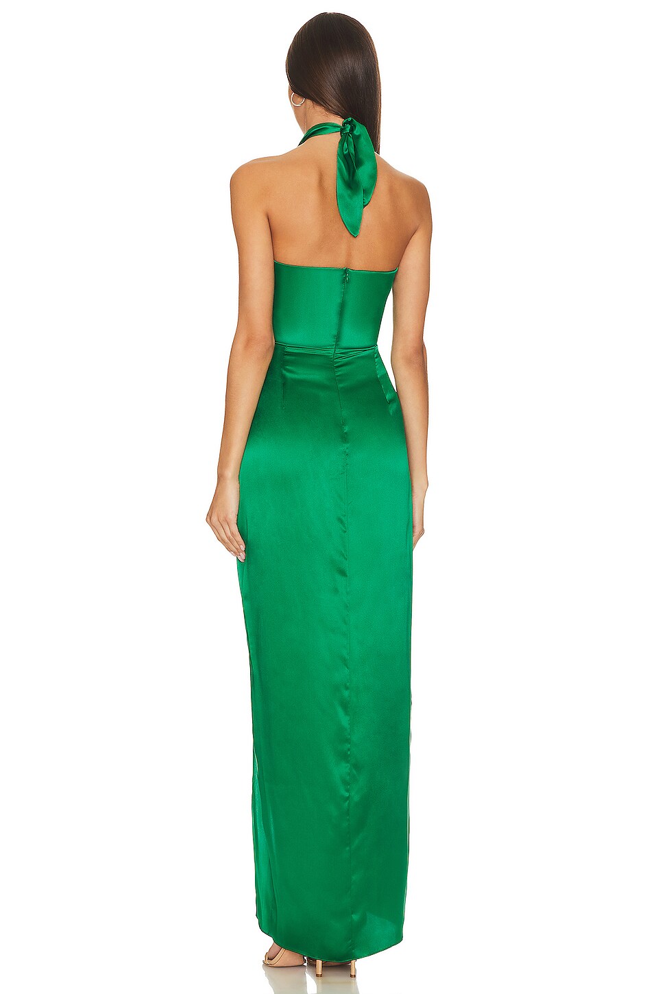 green emerald velvet dress Amanda Uprichard Dress in Grass Green Faux Leather – Gigi's Closette Ltd main image 1