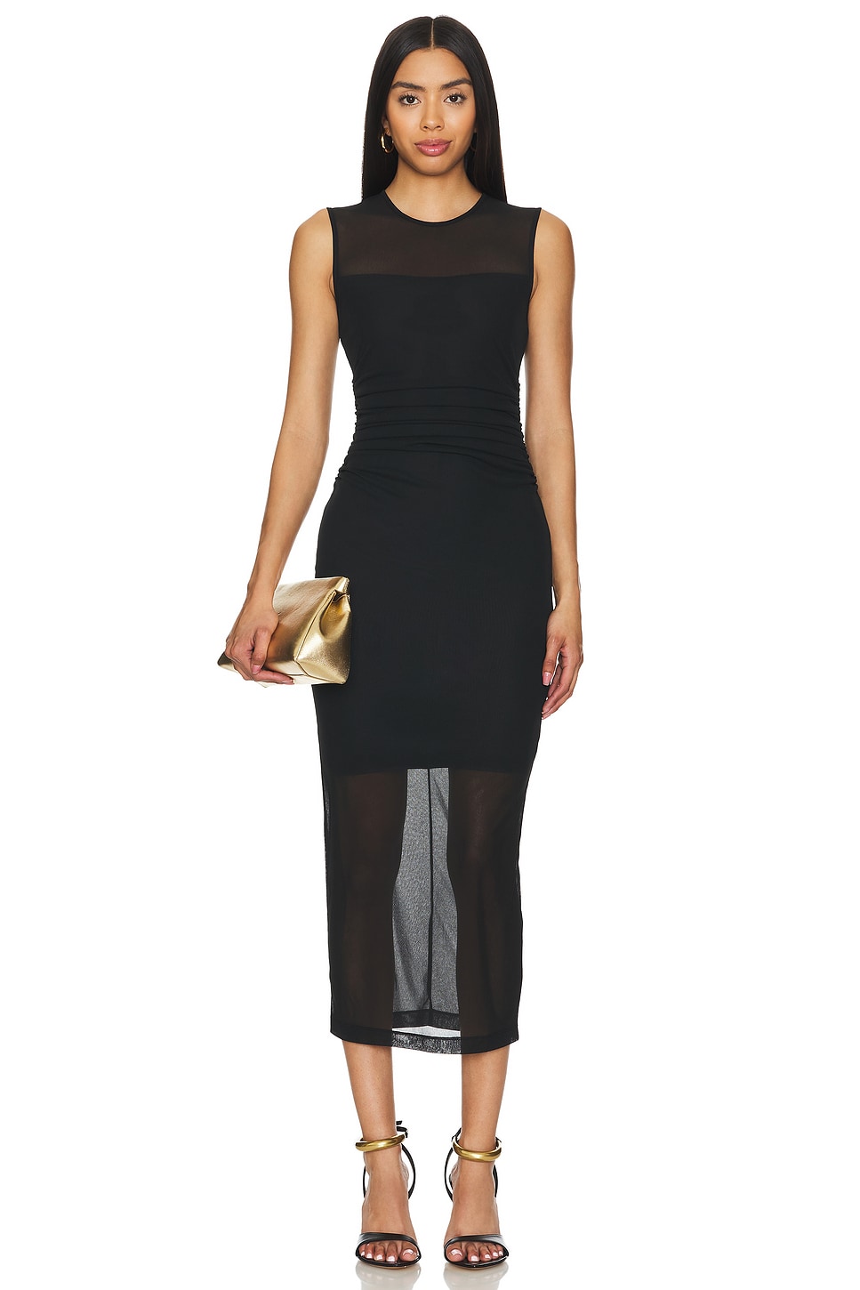 knee length dresses for ladies Long Sleeve Mini Rosalyn Dress in Black Mesh | XL