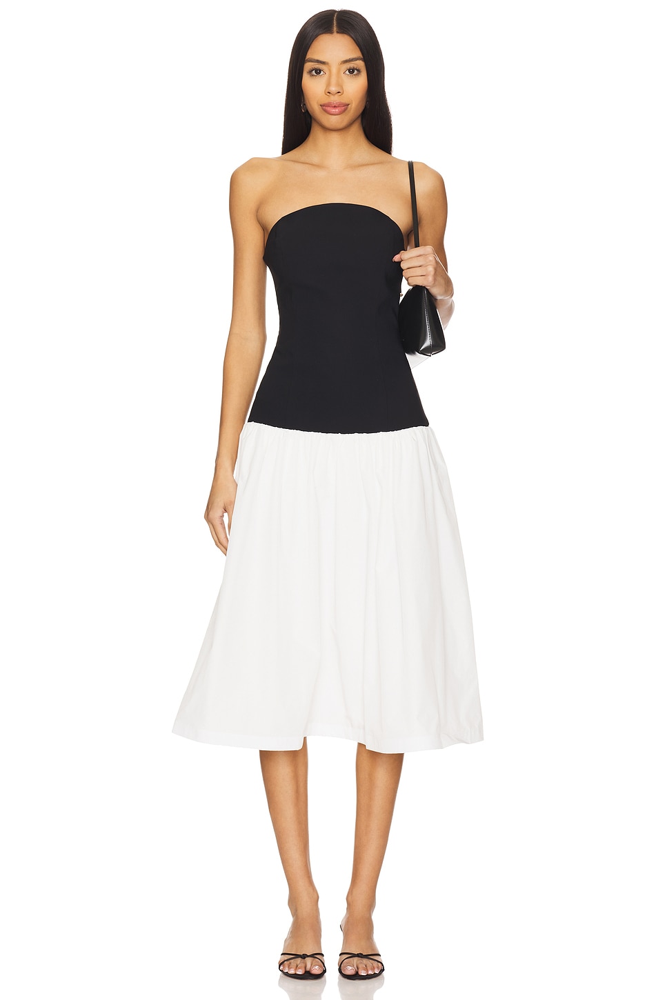 Strapless Midi Valencia Dress in Black/White | L | Amanda Uprichard