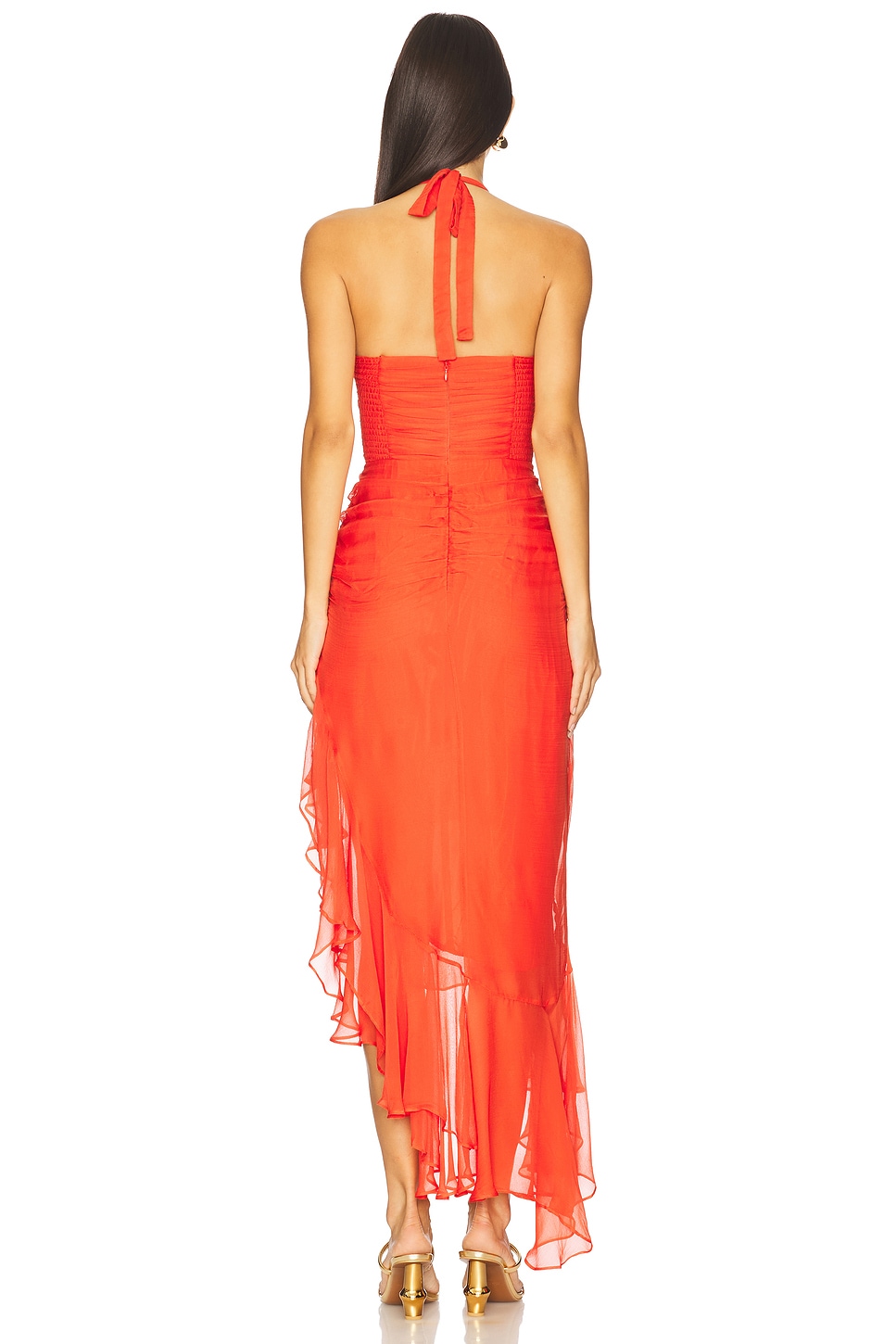 strapless open back dress Orange Linen Clementine Maxi Dress