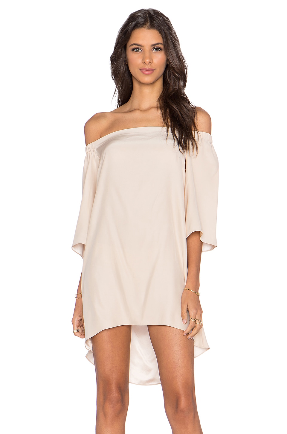 Nirvana off-shoulder ruffled cutout dress